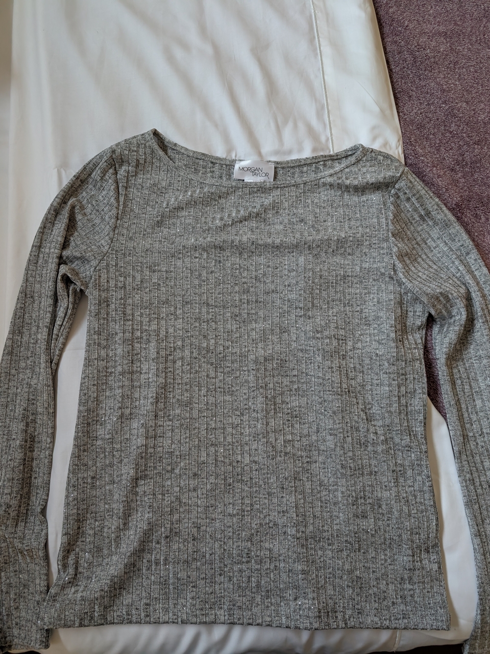 Morgan Taylor Heather Silver Ribbed Boatneck Sweater